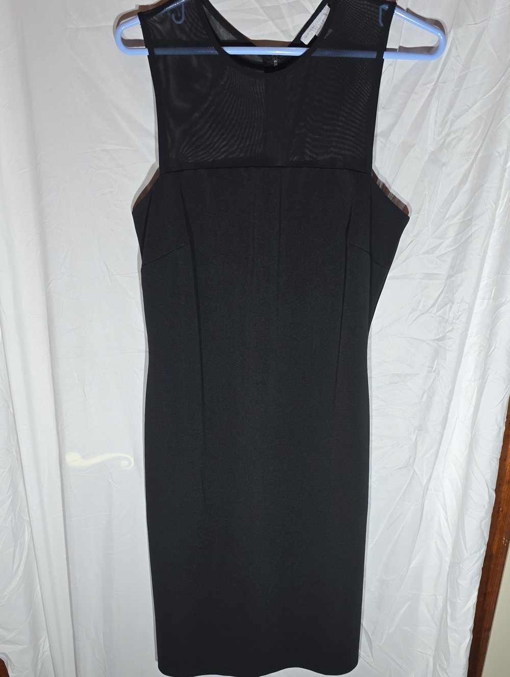 New York & Company Black Midi Sheath Dress with Mesh Yoke
